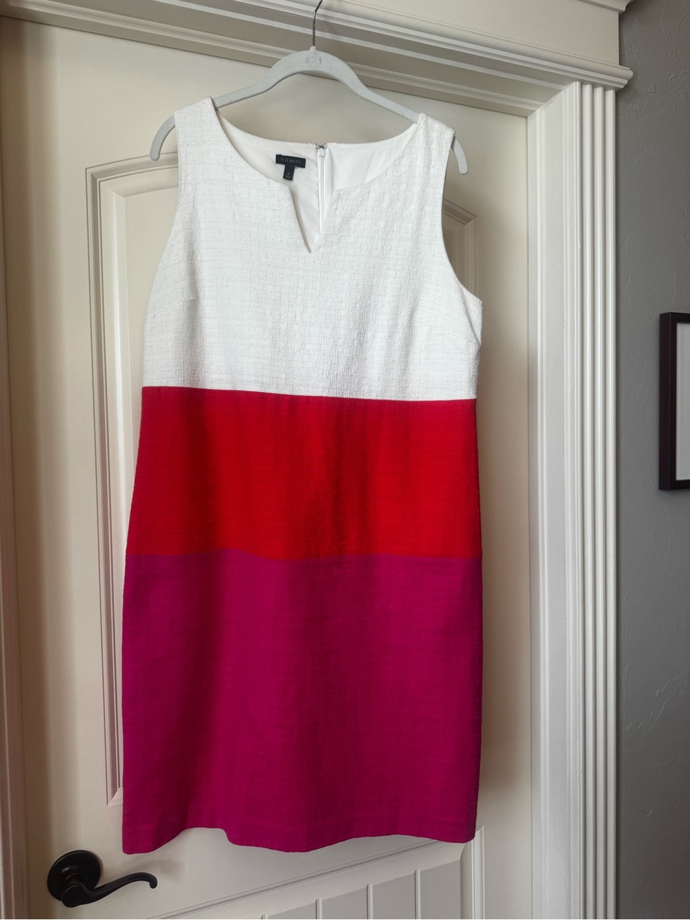 Talbots White, Red & Fuchsia Colorblock Midi Dress